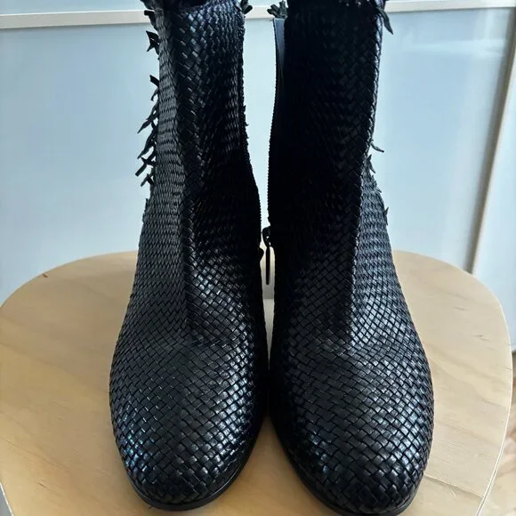 PONS QUINTANA Black Woven Leather Booties - Size 37 - Picture 8 of 8